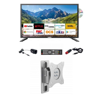 Pack ANTARION TV Led 22" 55cm Smart Connect Lecteur DVD Intégré + Support TV Camping Car 180°