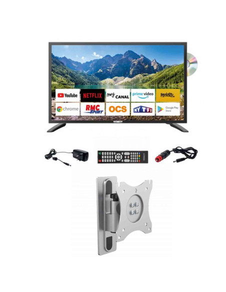 Pack ANTARION TV Led 22" 55cm Smart Connect Lecteur DVD Intégré + Support TV Camping Car 180°