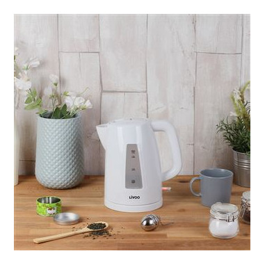 PACK LIVOO Bouilloire Electrique 1.7L 2200W Grille-Pain Toaster Blanc 750W 4 Fentes Thermostat Réglable