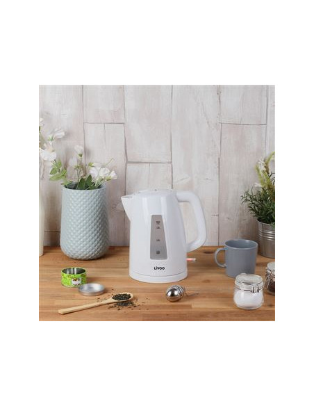 PACK LIVOO Bouilloire Electrique 1.7L 2200W Grille-Pain Toaster Blanc 750W 4 Fentes Thermostat Réglable