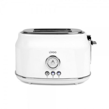 LIVOO Bouilloire 1.7L Rétro 2200W Grille-pain 2 Fentes Multifonction 6 Niveaux Rétro Blanc