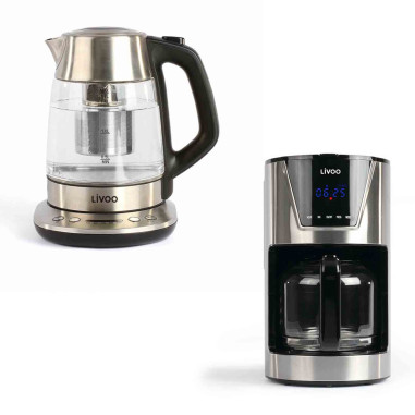 Pack LIVOO Cafetière Filtre 1.5 900W + Bouilloire Electrique 1.7L 2200W Gris