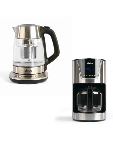Pack LIVOO Cafetière Filtre 1.5 900W + Bouilloire Electrique 1.7L 2200W Gris