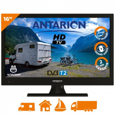 PACK ANTARION TV LED 16" 40cm Télévision Support TV Camping car 180° Bras en Aluminium Charge max 15kg