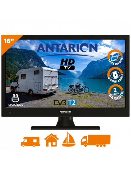PACK ANTARION TV LED 16" 40cm Télévision Support TV Camping car 180° Bras en Aluminium Charge max 15kg