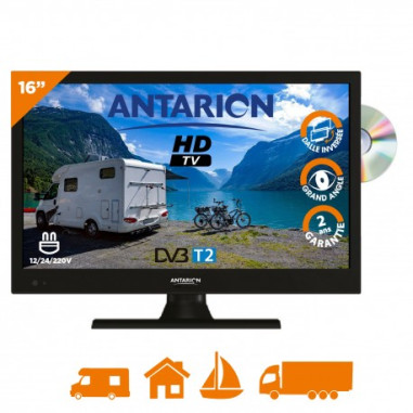 PACK ANTARION TV LED 16" 40cm Télévision HD TNT Support TV Camping car 180° Bras en Aluminium Charge max 15kg