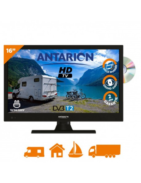 PACK ANTARION TV LED 16" 40cm Télévision HD TNT Support TV Camping car 180° Bras en Aluminium Charge max 15kg