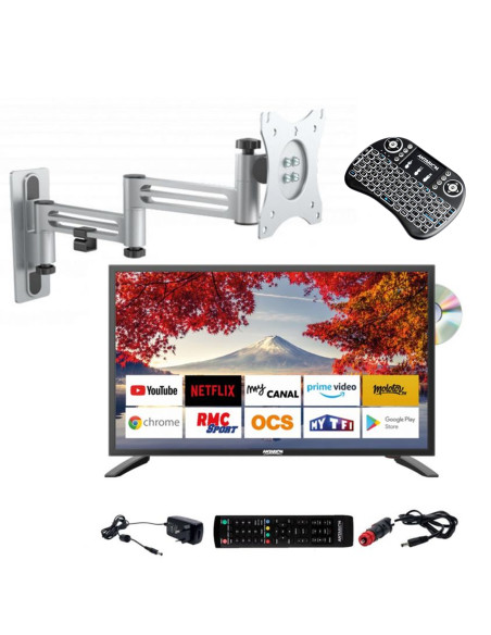 ANTARION TV LED 19" 48cm Smart Connect DVD Intégré + Support TV Double Bras + SMART PAD