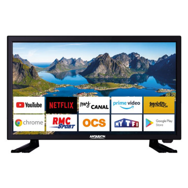 PACK ANTARION TV LED 22" 55cm Full HD ANDROID 11.0 Smart TV Camping Car + Support TV 180° Charge max 15kg