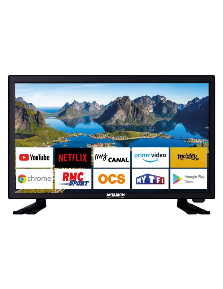 PACK ANTARION TV LED 22" 55cm Full HD ANDROID 11.0 Smart TV Camping Car + Support TV 180° Charge max 15kg
