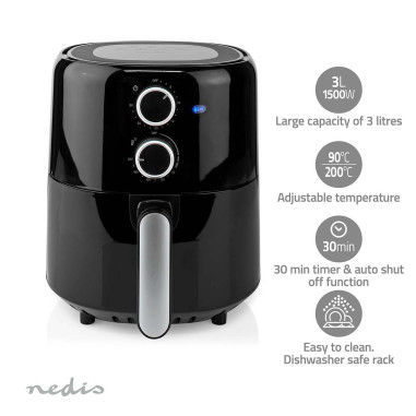 NEDIS Friteuse à air chaud 3l 1500w noir Air Fryer KAAF130BK