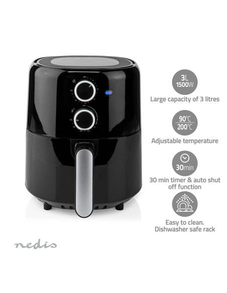 NEDIS Friteuse à air chaud 3l 1500w noir Air Fryer KAAF130BK