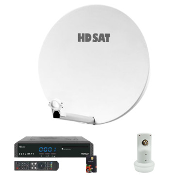 HDSAT Pack Parabole Satellite Fibre Composite Blanche 60cm + LNB Single + VEGA 3 Récepteur TV satellite Full HD + Carte