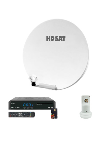 HDSAT Pack Parabole Satellite Fibre Composite Blanche 60cm + LNB Single + VEGA 3 Récepteur TV satellite Full HD + Carte
