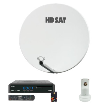 HDSAT Pack Parabole Satellite Fibre Composite Blanche 75cm + LNB Single + VEGA 3 Récepteur TV satellite Full HD + Carte