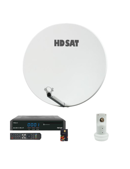 Parabole Satellite 60cm Fibre Composite Blanche + LNB Single HD 4K - Kit Complet