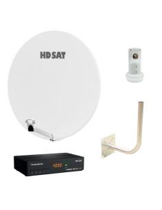 HDSAT Pack Parabole Satellite Fibre Blanche 85 cm + LNB Single + Décodeur Satellite HD TNTSAT ASTRA + Carte + Bras Coudé