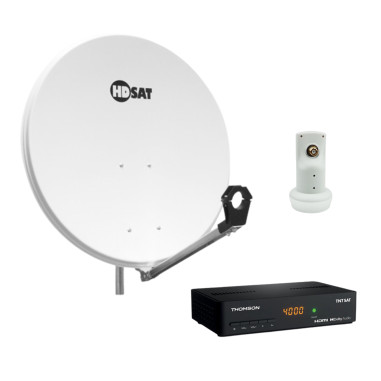 HDSAT Pack Parabole satellite acier 80cm avec Support LNB + LNB Single + Décodeur Satellite HD TNTSAT ASTRA + Carte
