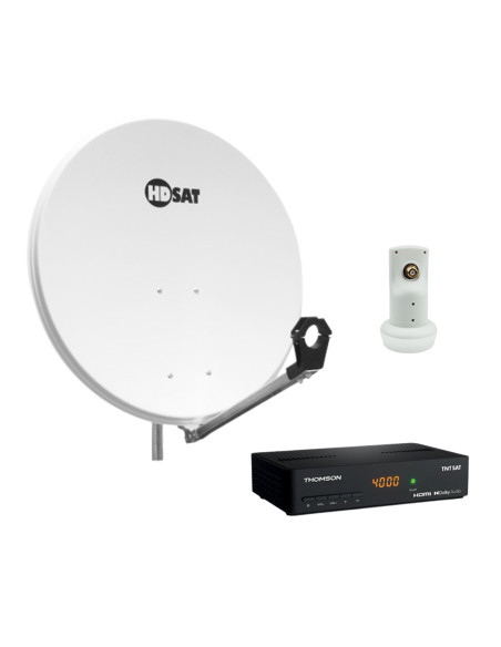 HDSAT Pack Parabole satellite acier 80cm avec Support LNB + LNB Single + Décodeur Satellite HD TNTSAT ASTRA + Carte