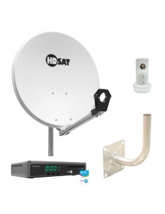 Pack HDSAT Parabole Acier 60cm + OPTEX Récepteur ORS9939HD Fransat + Bras Coudé Déport 250mm Diamètre 40mm + Tête LNB