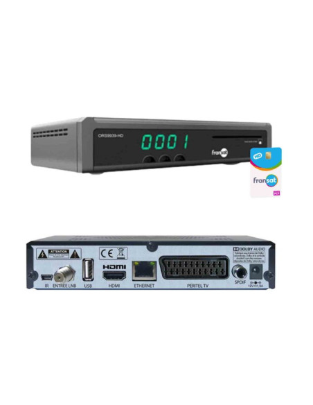 Pack HDSAT Parabole Acier 60cm + OPTEX Récepteur ORS9939HD Fransat + Bras Coudé Déport 250mm Diamètre 40mm + Tête LNB