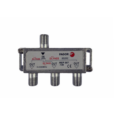 Pack FAGOR Répartiteur Antenne TV ou SAT 1 Entrée 3 sorties 5-2300Mhz + 4 Fiches F 7mm Haute Qualité