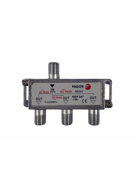 Pack FAGOR Répartiteur Antenne TV ou SAT 1 Entrée 3 sorties 5-2300Mhz + 4 Fiches F 7mm Haute Qualité