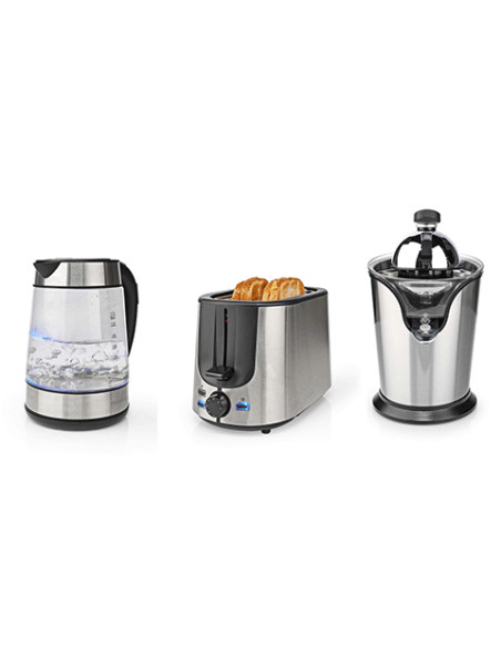 PACK NEDIS Bouilloire 1.7L 2200W + Grille-pain 2 emplacements 1000W + Presse-agrumes 100W en acier