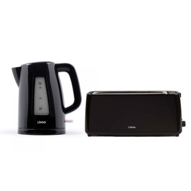 Pack LIVOO Bouilloire électrique 1.7L + Grille-pain 1 Fente 800W Noir