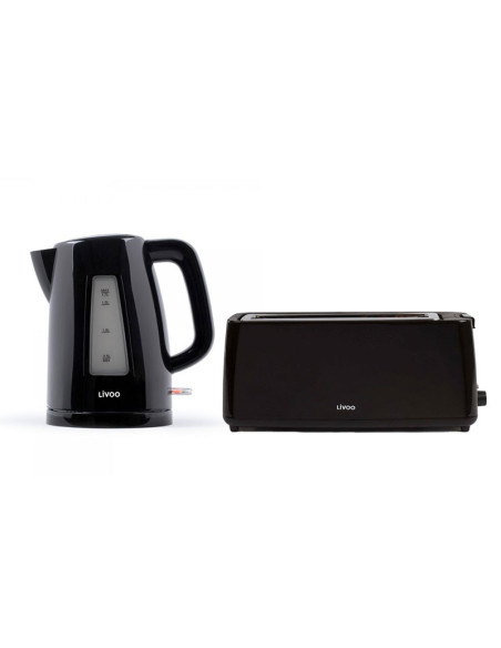 Pack LIVOO Bouilloire électrique 1.7L + Grille-pain 1 Fente 800W Noir