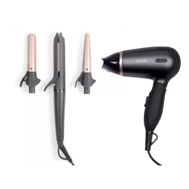 Pack LIVOO Lisseur Boucleur Multifonction + Sèche-cheveux de Voyage Pliable 1200W