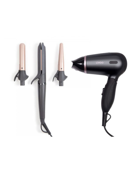 Pack LIVOO Lisseur Boucleur Multifonction + Sèche-cheveux de Voyage Pliable 1200W