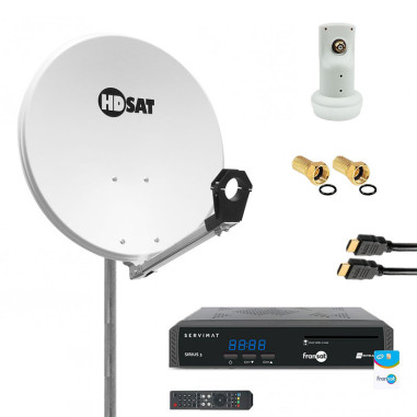 Pack HDSAT Parabole satellite acier 60cm + LNB single + Récepteur FRANSAT + Câble HDMI
