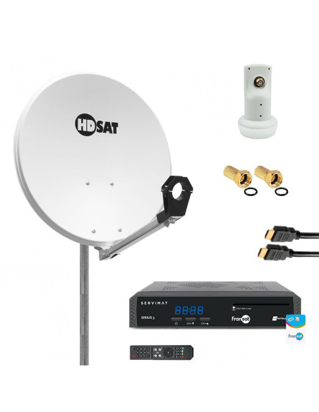 Pack HDSAT Parabole satellite acier 60cm + LNB single + Récepteur FRANSAT + Câble HDMI