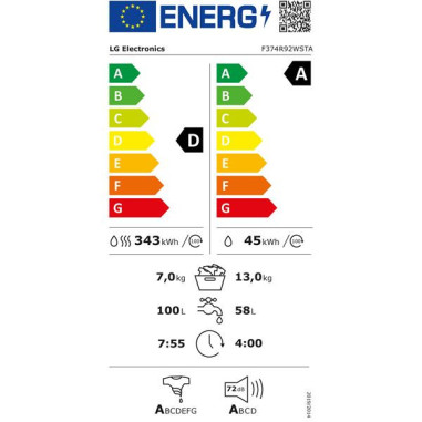 LG Lave-linge séchant F374R92WSTA