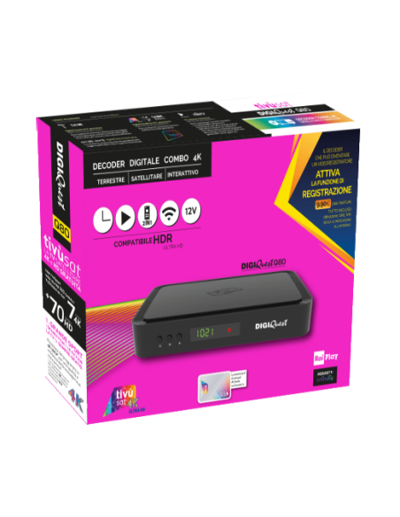 DIGIQUEST Q80 Décodeur Tivusat Combo DVB-S2 & DVB-T2 avec Carte Activée