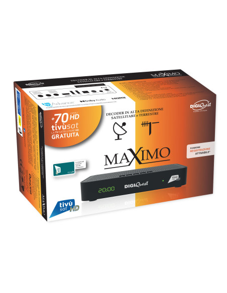 DigiQuest Maximo Combo DVB-S2+T2 Récepteur Tivusat avec carte HD activée