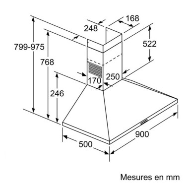 BOSCH Hotte Décorative pyramidale aspirante inox Largeur 90cm Débit d'air 360m3/h