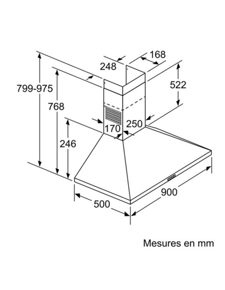 BOSCH Hotte Décorative pyramidale aspirante inox Largeur 90cm Débit d'air 360m3/h