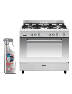 GLEM Cuisinière Piano de cuisson 5 foyers brûleurs gaz inox 90x60cm Four Catalyse Gazinière 104L