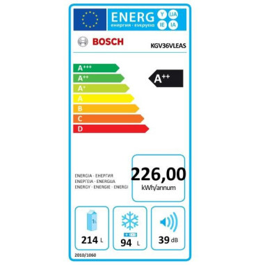 BOSCH Réfrigérateur combiné gris - 308L - Régulation éléctronique - Froid brassé 
