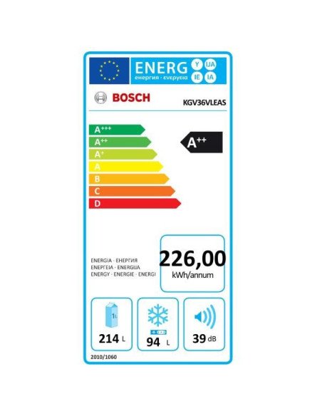 BOSCH Réfrigérateur combiné gris - 308L - Régulation éléctronique - Froid brassé 