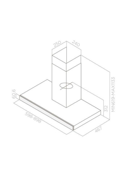 ELICA Hotte Décorative Murale Aspirante Inox Largeur 90 cm Débit d'air 581 m3/h