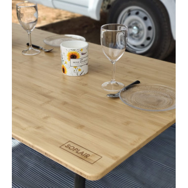 SOPLAIR Table Agora Plateau Bambou 4 Personnes Pieds Réglables Camping Car