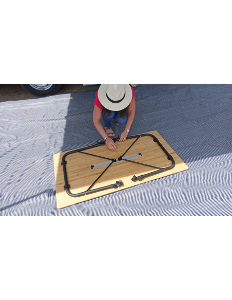 SOPLAIR Table Agora Plateau Bambou 4 Personnes Pieds Réglables Camping Car