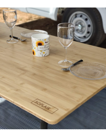 SOPLAIR Table Agora Plateau Bambou 6 Personnes Pieds Réglables Camping Car