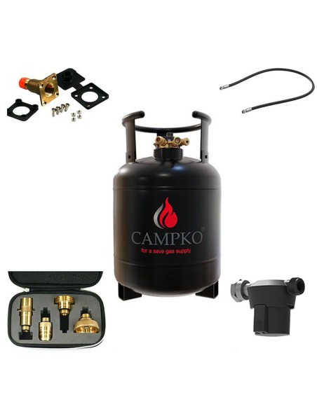 Pack CAMPKO Kit Bouteille GPL 15L + Lyre 0.5m + Boîte de Transfert + Filtre à Gaz + Adaptateurs Camping-Car