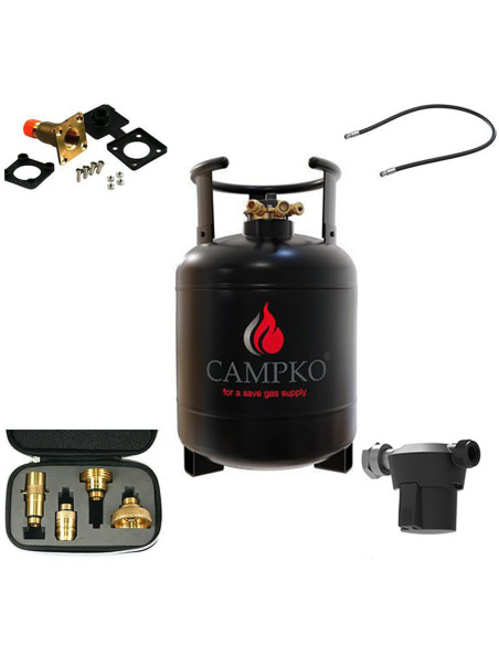 Pack CAMPKO Kit Bouteille GPL 15L + Lyre 1.5m + Boîte de Transfert + Filtre à Gaz + Adaptateurs Camping-Car