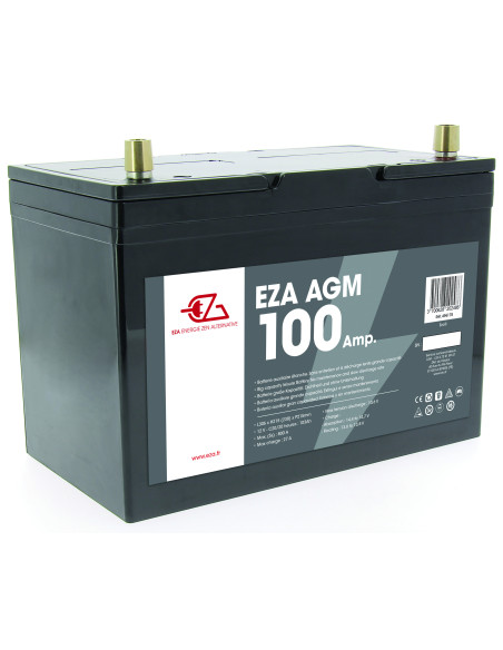 EZA Batterie Auxiliaire AGM 100Ah Etanche et sans Entretien Camping-Car