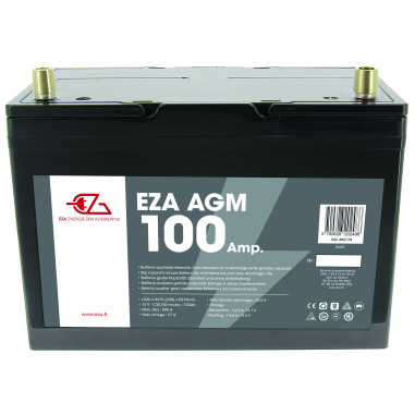 EZA Batterie Auxiliaire AGM 100Ah Etanche et sans Entretien Camping-Car